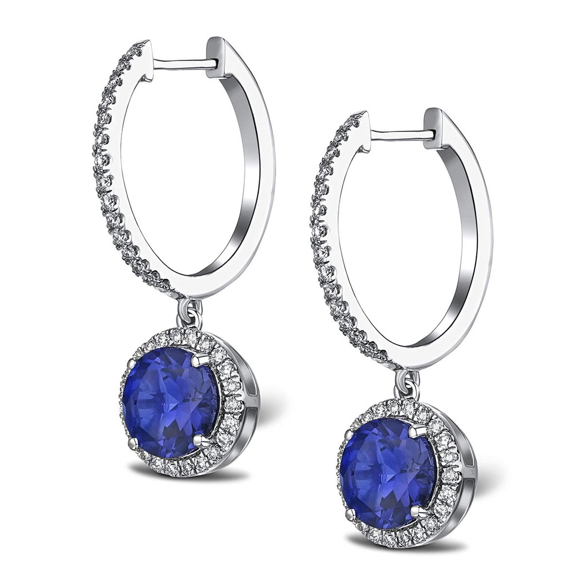 Astra 7.00ct Lab Sapphire and Diamond Drop Halo Round Cut Earrings in Silver